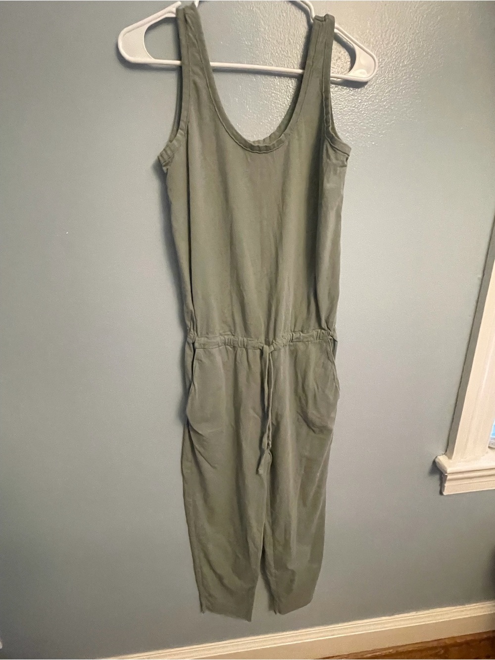 Sleeveless Drawstring Jumpsuit in Olive Green